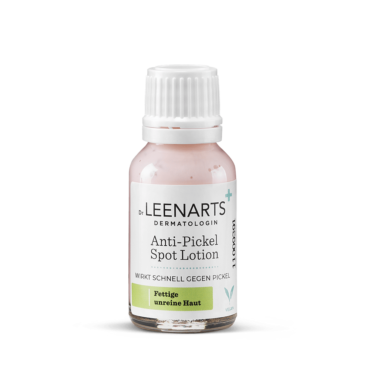 dr leenarts marke anti pickel spot lotion in einer glasflasche mit rosa flüssigkeit